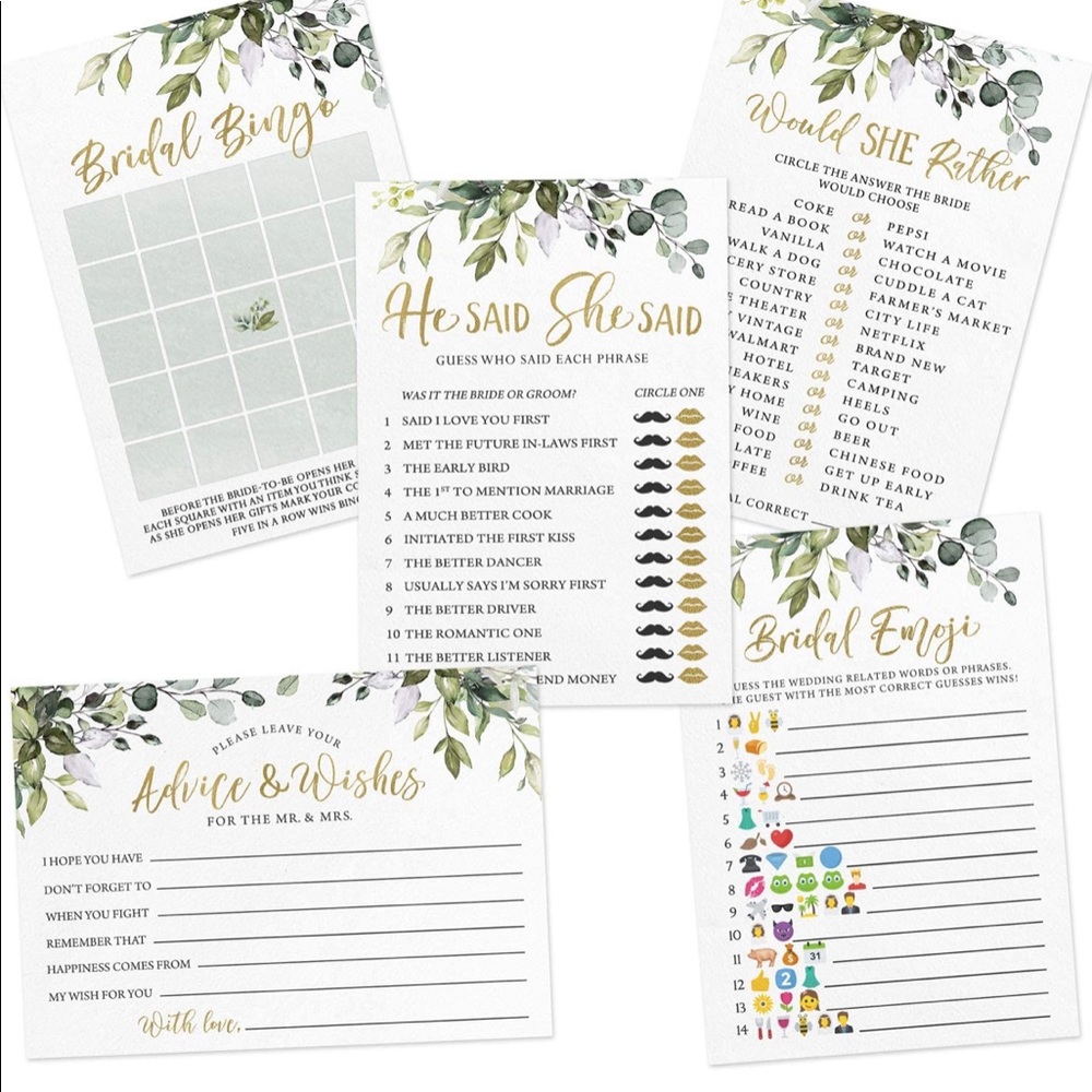 5 variety pack of wedding shower games